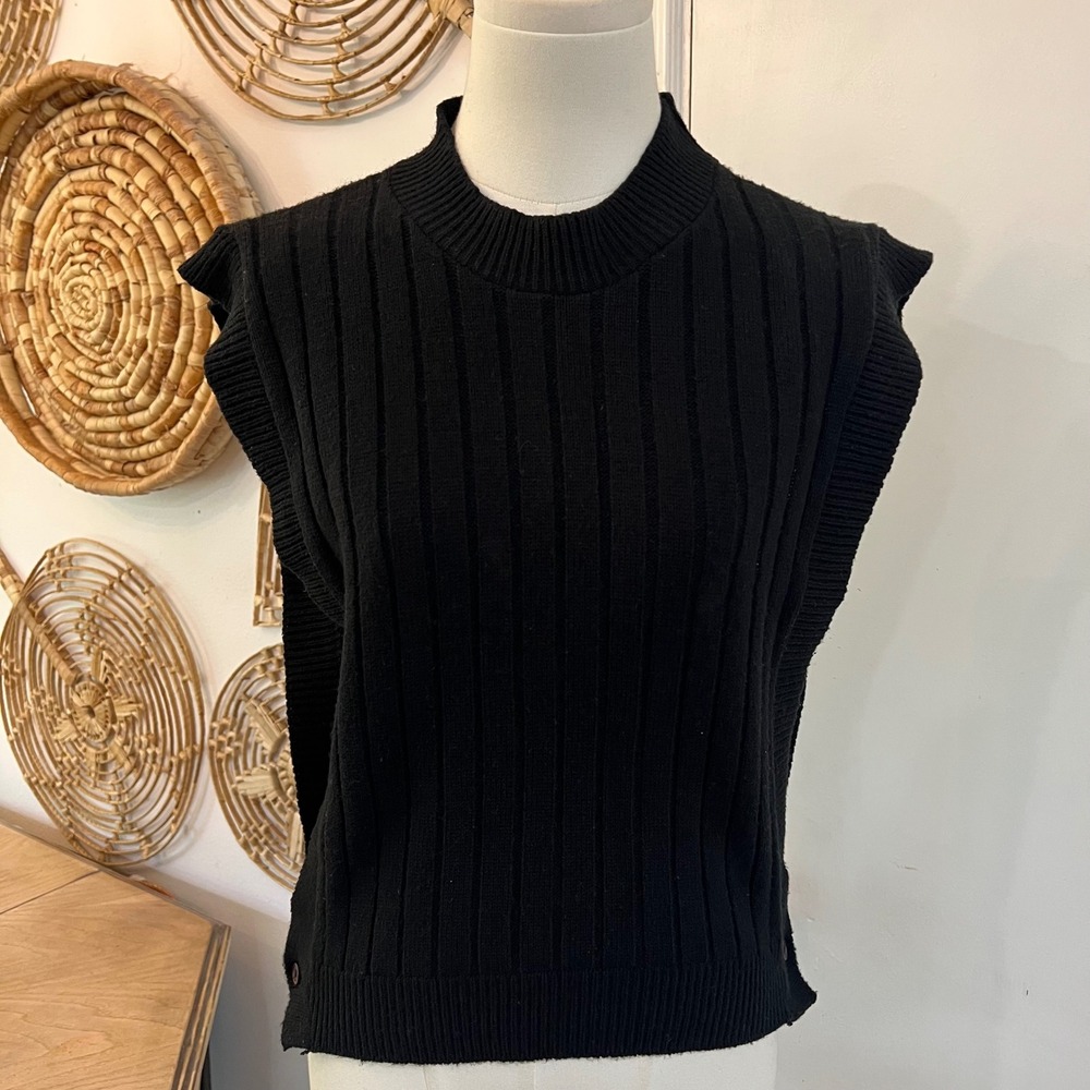 Vintage Bare Traps Black Ribbed Sweater Vest Mock Neck Dark Academia M - Picture 2 of 8